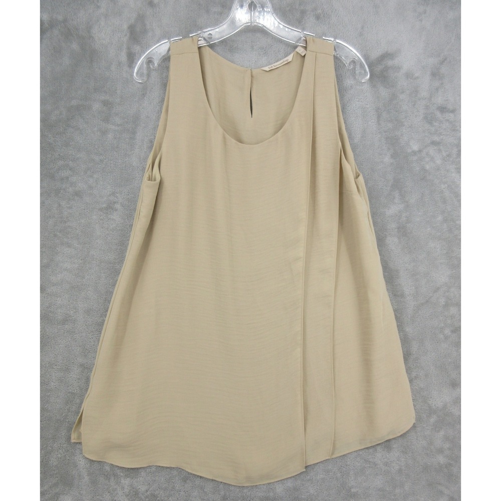 Soft Surroundings Top Womens Size L Pleated Keyhole Boxy Tiered Flyaway Beige